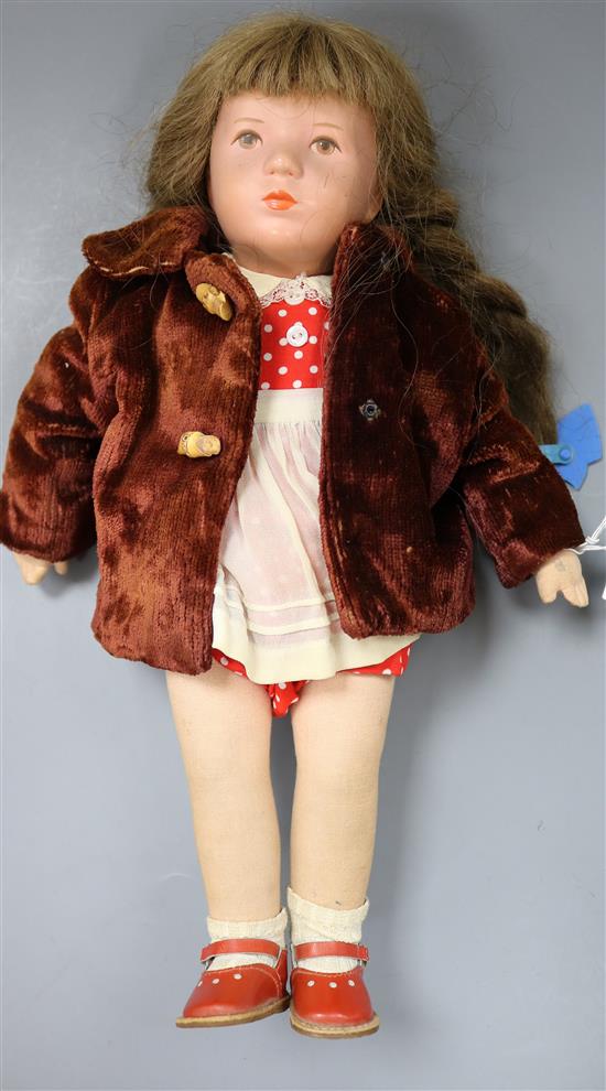 A Käthe Kruse cloth girl doll, c.1955, vintage box lacking cover